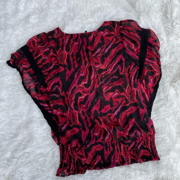 New Directions Women's large Top Blouse Short Dolman Sleeves red black - Picture 3 of 7